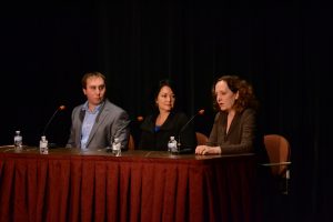 One in a Billion presenters Daniel Helbling, Amylynne Santiago Volker and Kathleen Gallagher in panel discussion.