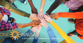 logo for Toward One Wausau, outstretched hands in unity