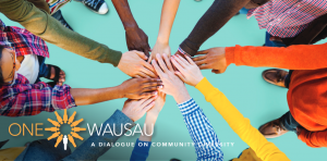logo for Toward One Wausau, outstretched hands in unity